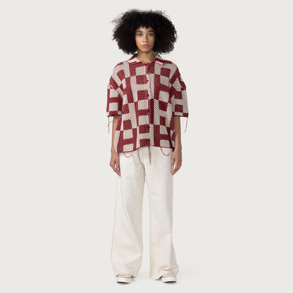 HONOR THE GIFT UNISEX CROCHET SS BUTTON DOWN-RED