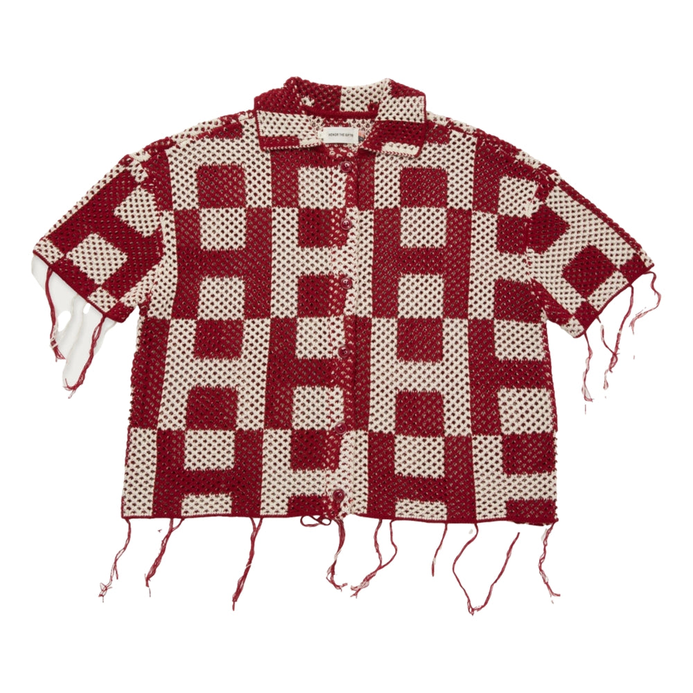 HONOR THE GIFT UNISEX CROCHET SS BUTTON DOWN-RED