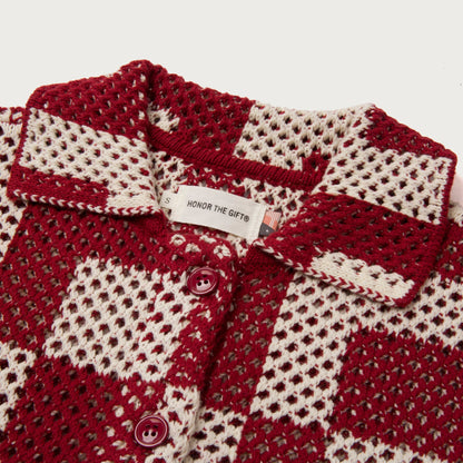 HONOR THE GIFT UNISEX CROCHET SS BUTTON DOWN-RED