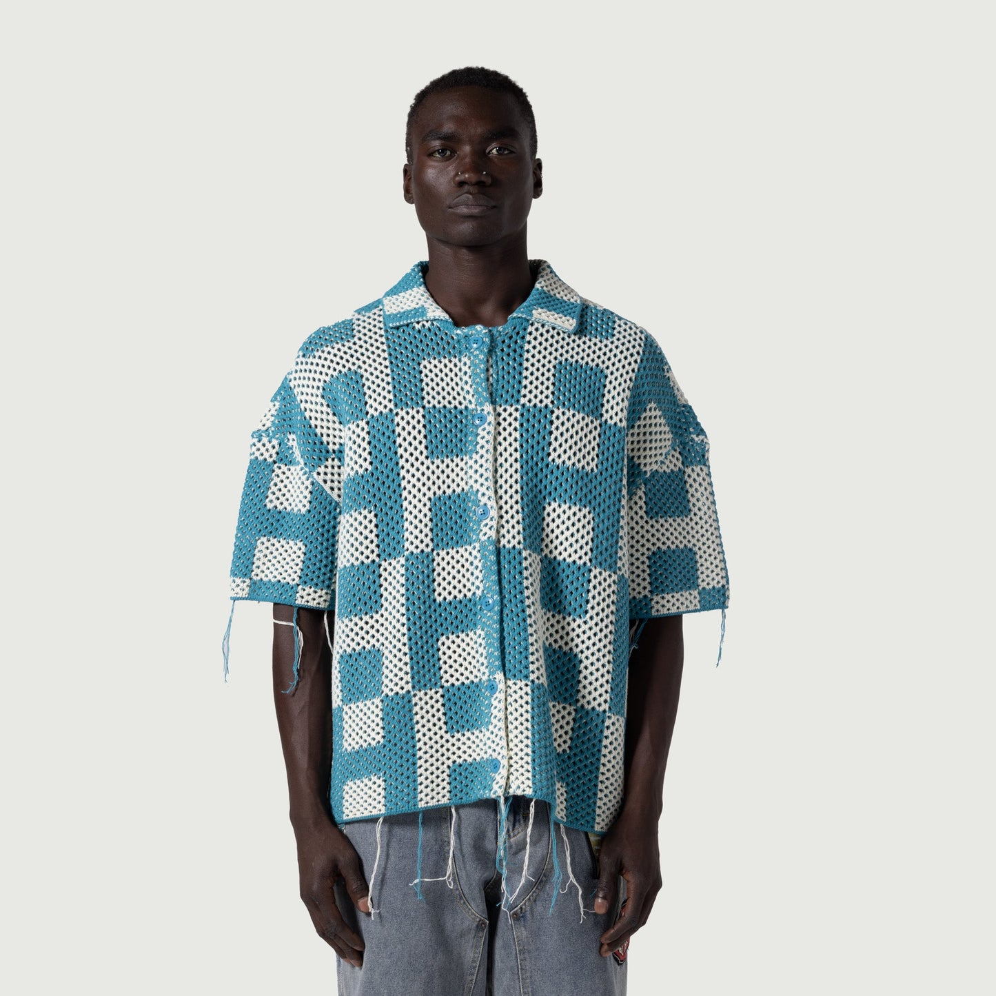 HONOR THE GIFT UNISEX CROCHET SS BUTTON DOWN-TEAL