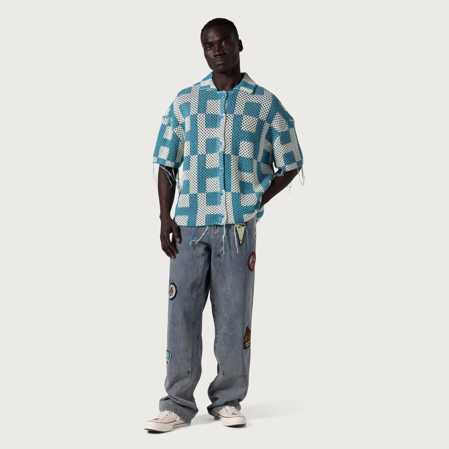 HONOR THE GIFT UNISEX CROCHET SS BUTTON DOWN-TEAL