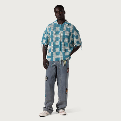 HONOR THE GIFT UNISEX CROCHET SS BUTTON DOWN-TEAL