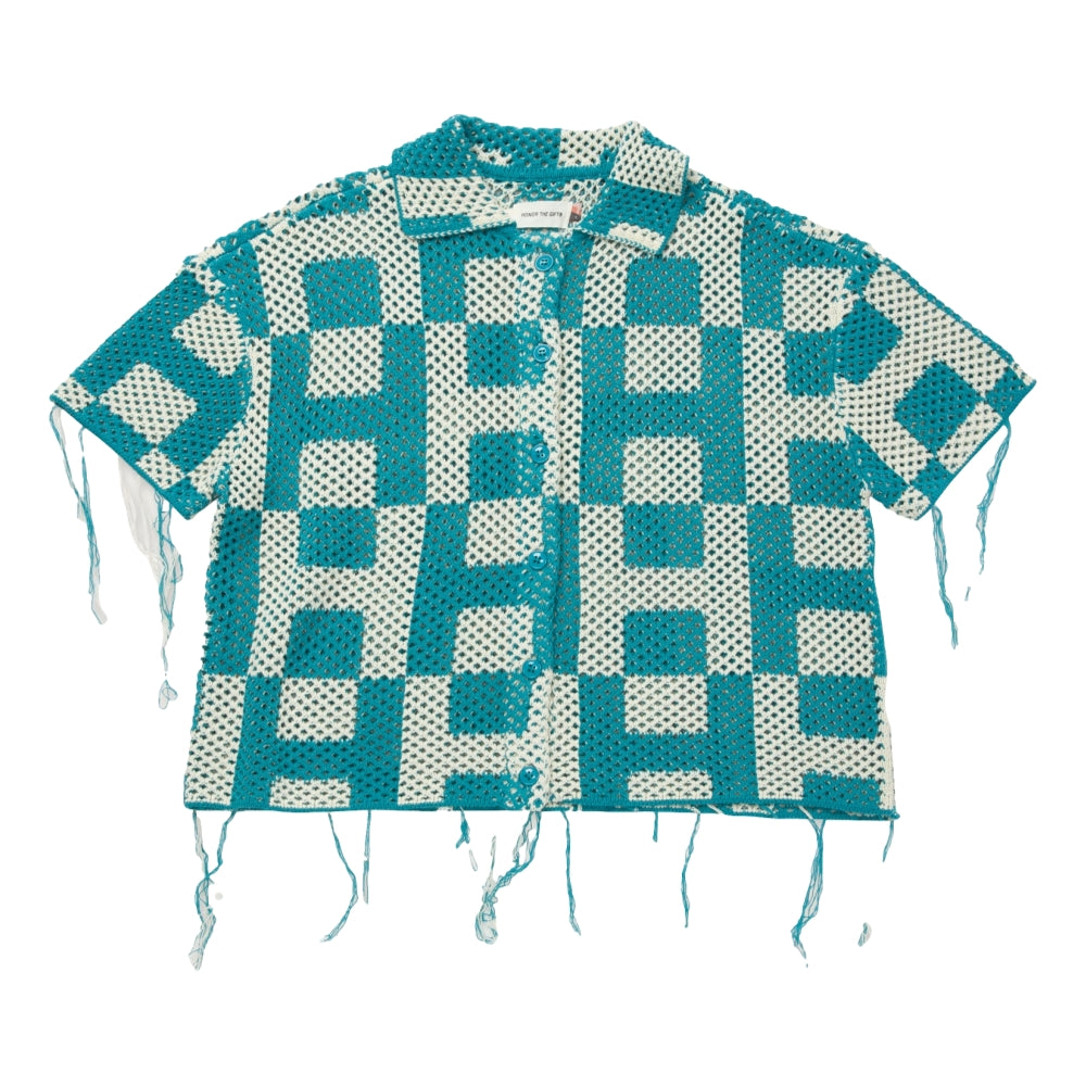 HONOR THE GIFT UNISEX CROCHET SS BUTTON DOWN-TEAL