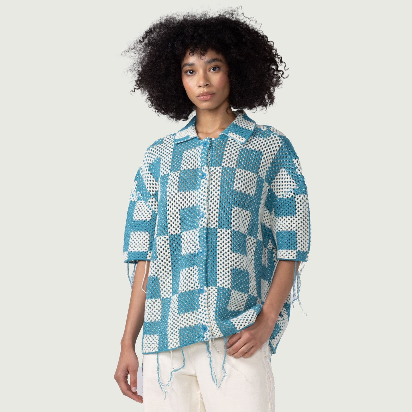 HONOR THE GIFT UNISEX CROCHET SS BUTTON DOWN-TEAL