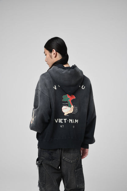 BOWWOW VIETNAM ZIP HOODIE AGED-BLACK