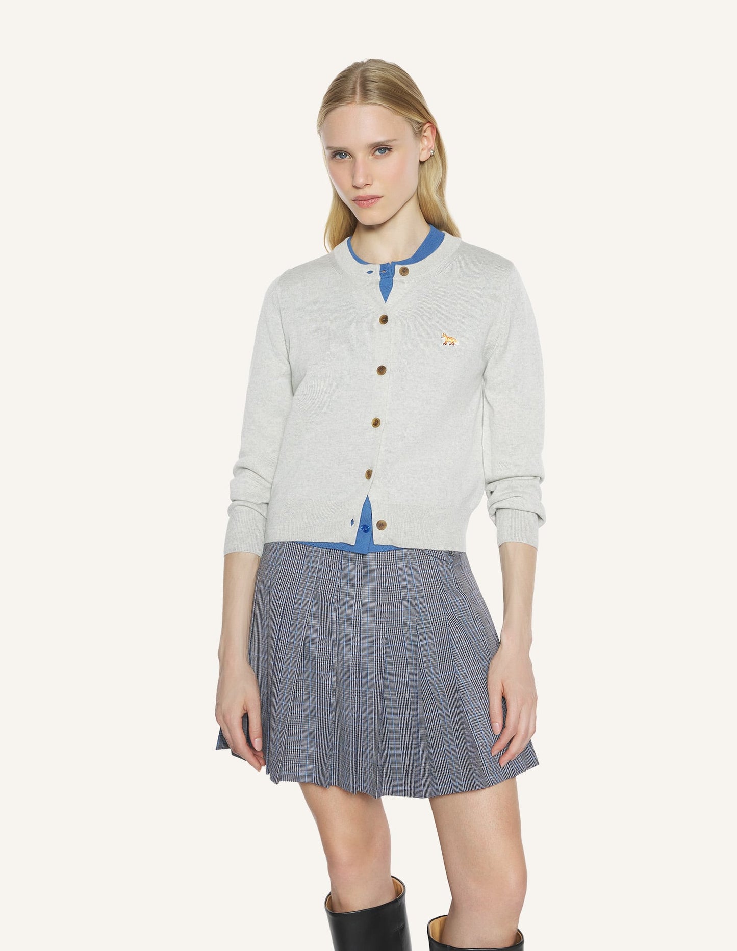 MAISON KITSUNE WOMEN'S BABY FOX MERINO REGULAR CARDIGAN-GREY