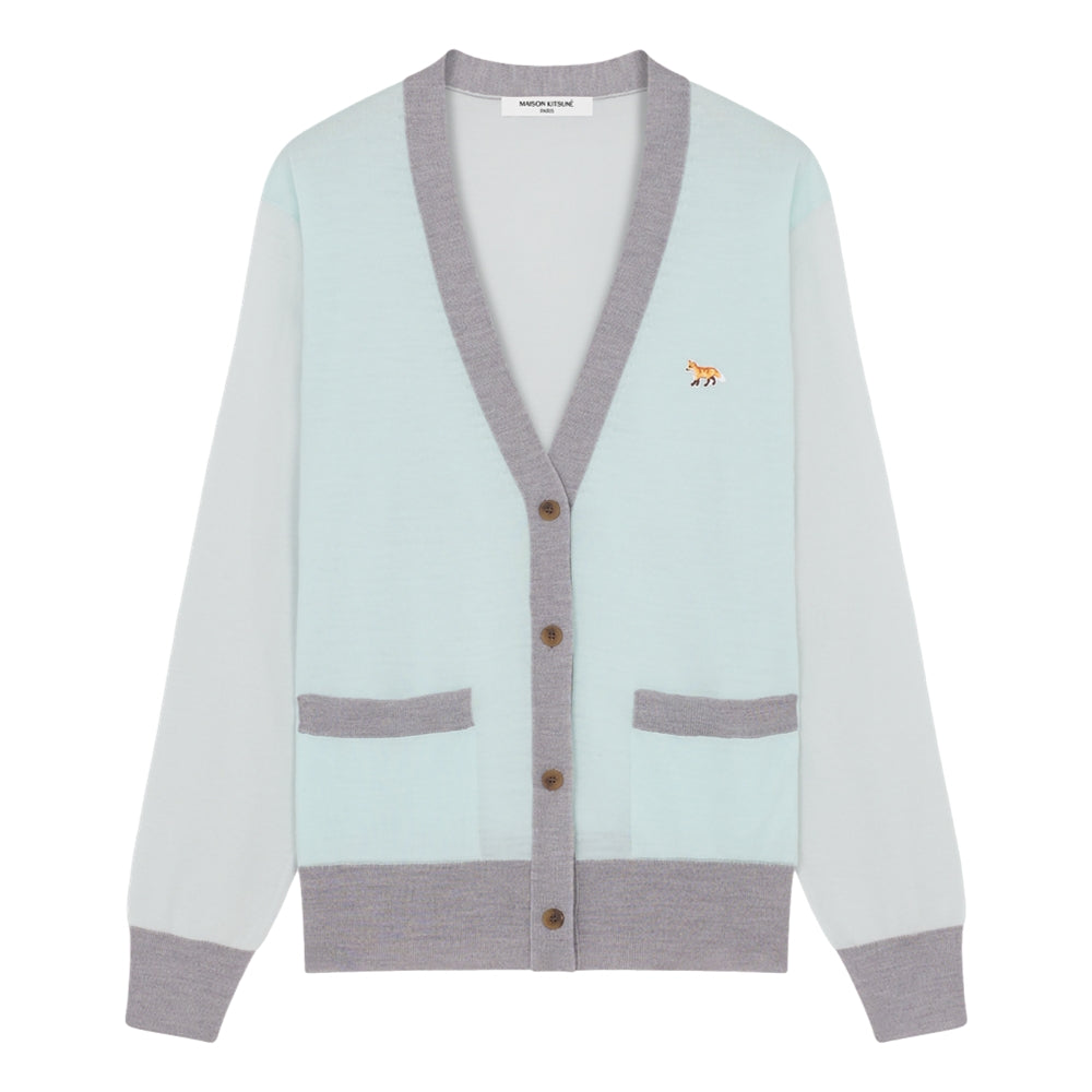 MAISON KITSUNE W BABY FOX PATCH COLOR BLOCK CARDIGAN-PEPPERMINT