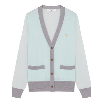 MAISON KITSUNE W BABY FOX PATCH COLOR BLOCK CARDIGAN-PEPPERMINT