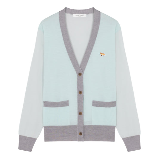 MAISON KITSUNE W BABY FOX PATCH COLOR BLOCK CARDIGAN-PEPPERMINT