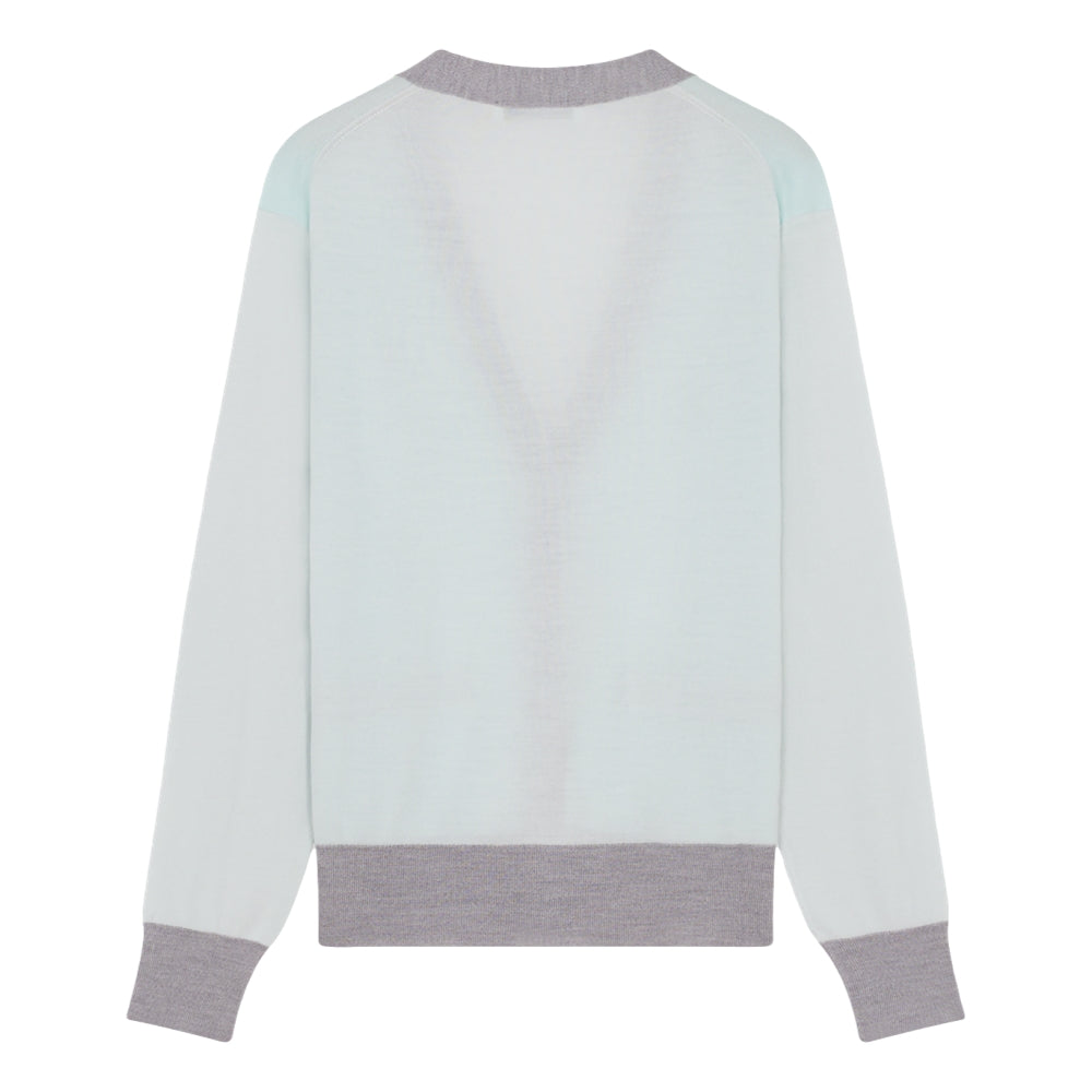 MAISON KITSUNE W BABY FOX PATCH COLOR BLOCK CARDIGAN-PEPPERMINT