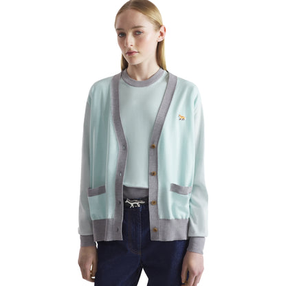 MAISON KITSUNE W BABY FOX PATCH COLOR BLOCK CARDIGAN-PEPPERMINT