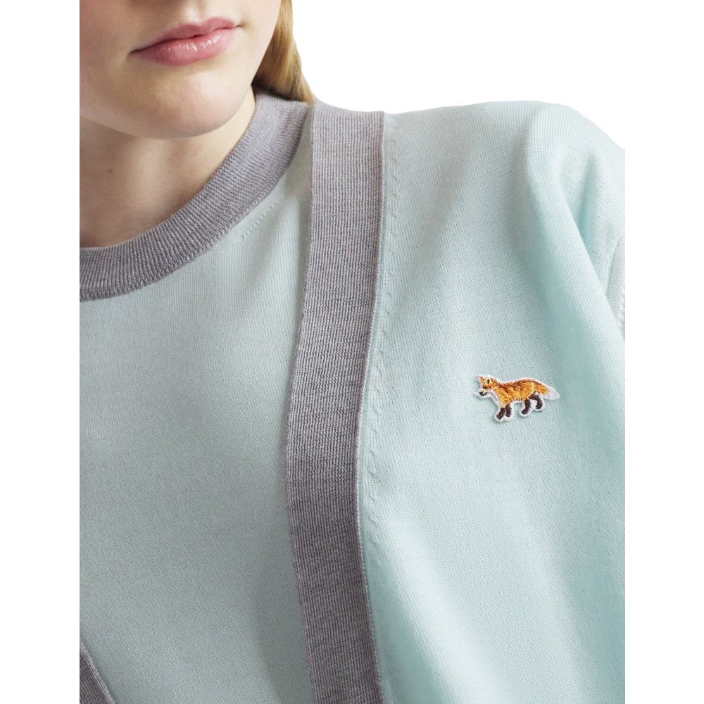MAISON KITSUNE W BABY FOX PATCH COLOR BLOCK CARDIGAN-PEPPERMINT
