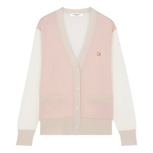 MAISON KITSUNE W BABY FOX PATCH COLOR BLOCK CARDIGAN-ROSE