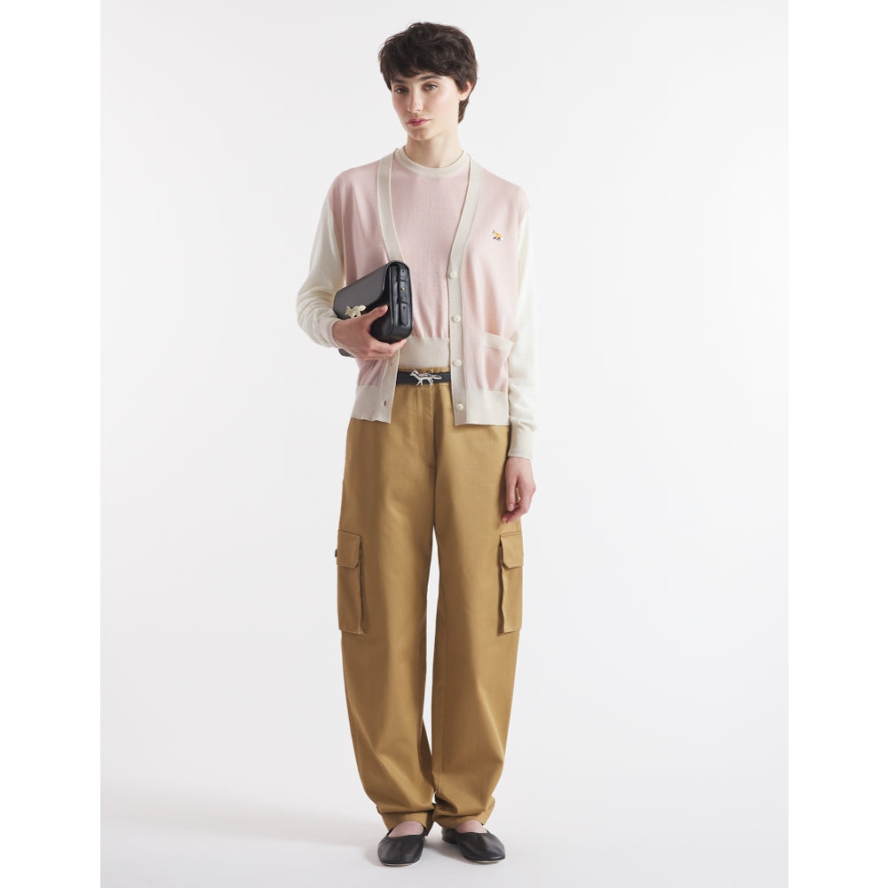 MAISON KITSUNE W BABY FOX PATCH COLOR BLOCK CARDIGAN-ROSE