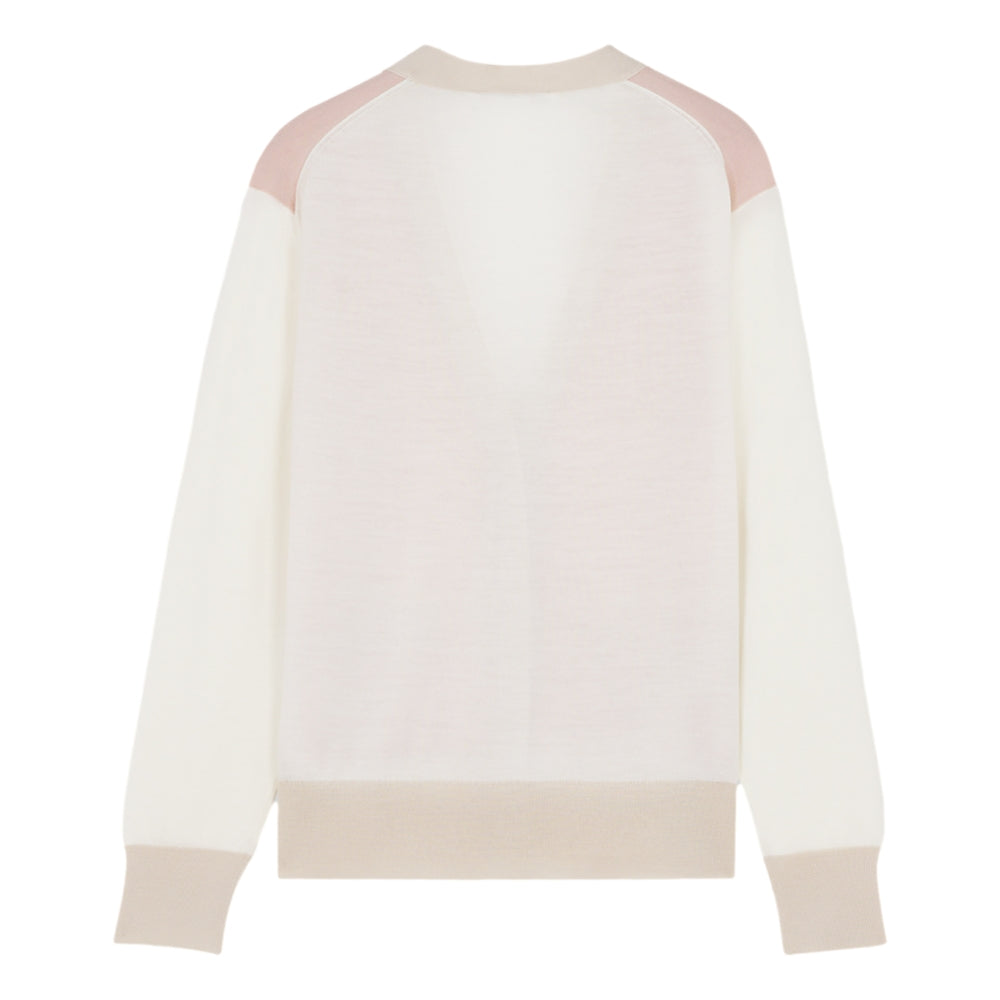 MAISON KITSUNE W BABY FOX PATCH COLOR BLOCK CARDIGAN-ROSE