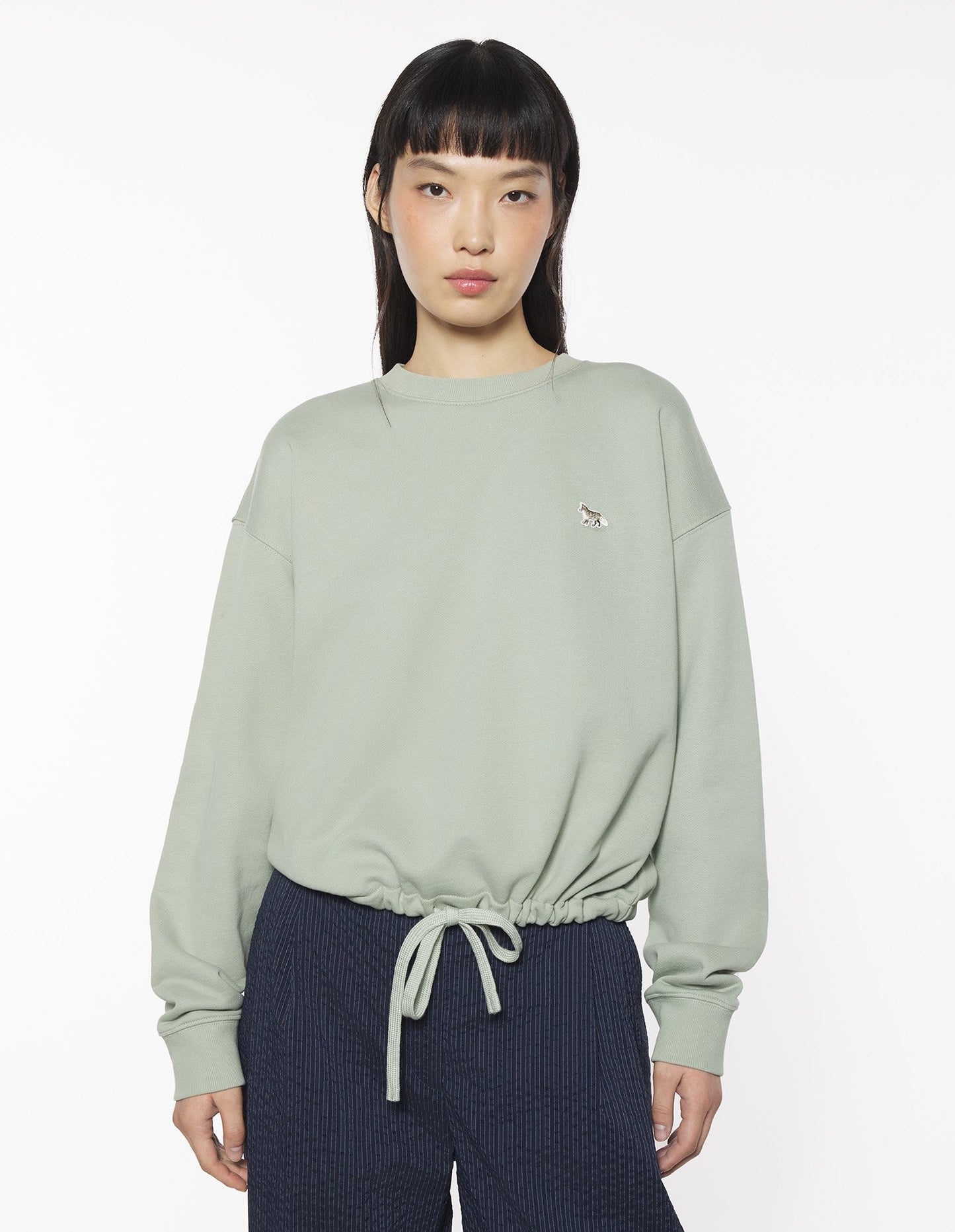 MAISON KITSUNE W BABY FOX PATCH DRAWSTRING COMFORT SWEATSHIRT-GREEN