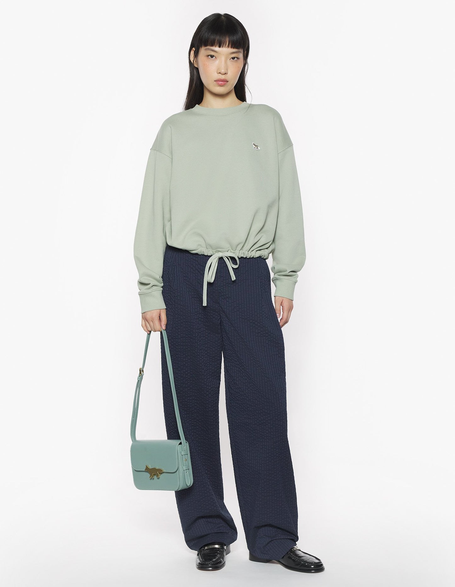 MAISON KITSUNE W BABY FOX PATCH DRAWSTRING COMFORT SWEATSHIRT-GREEN