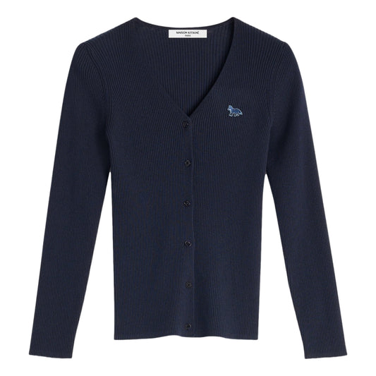 MAISON KITSUNE W BABY FOX PATCH FINE RIBBED CARDIGAN-NAVY