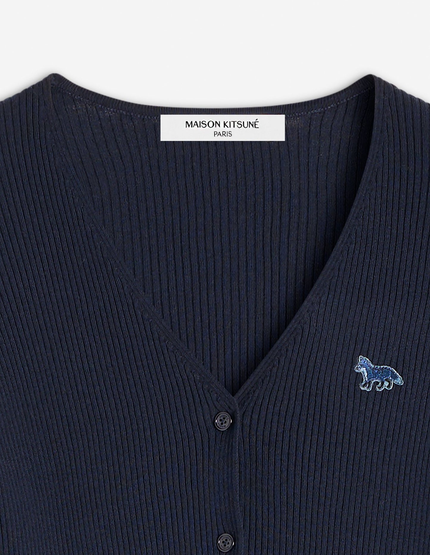 MAISON KITSUNE W BABY FOX PATCH FINE RIBBED CARDIGAN-NAVY