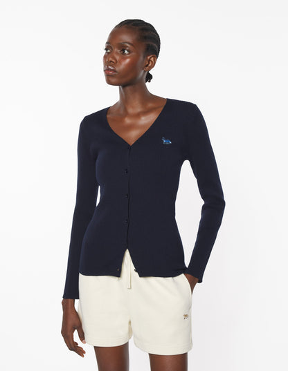MAISON KITSUNE W BABY FOX PATCH FINE RIBBED CARDIGAN-NAVY