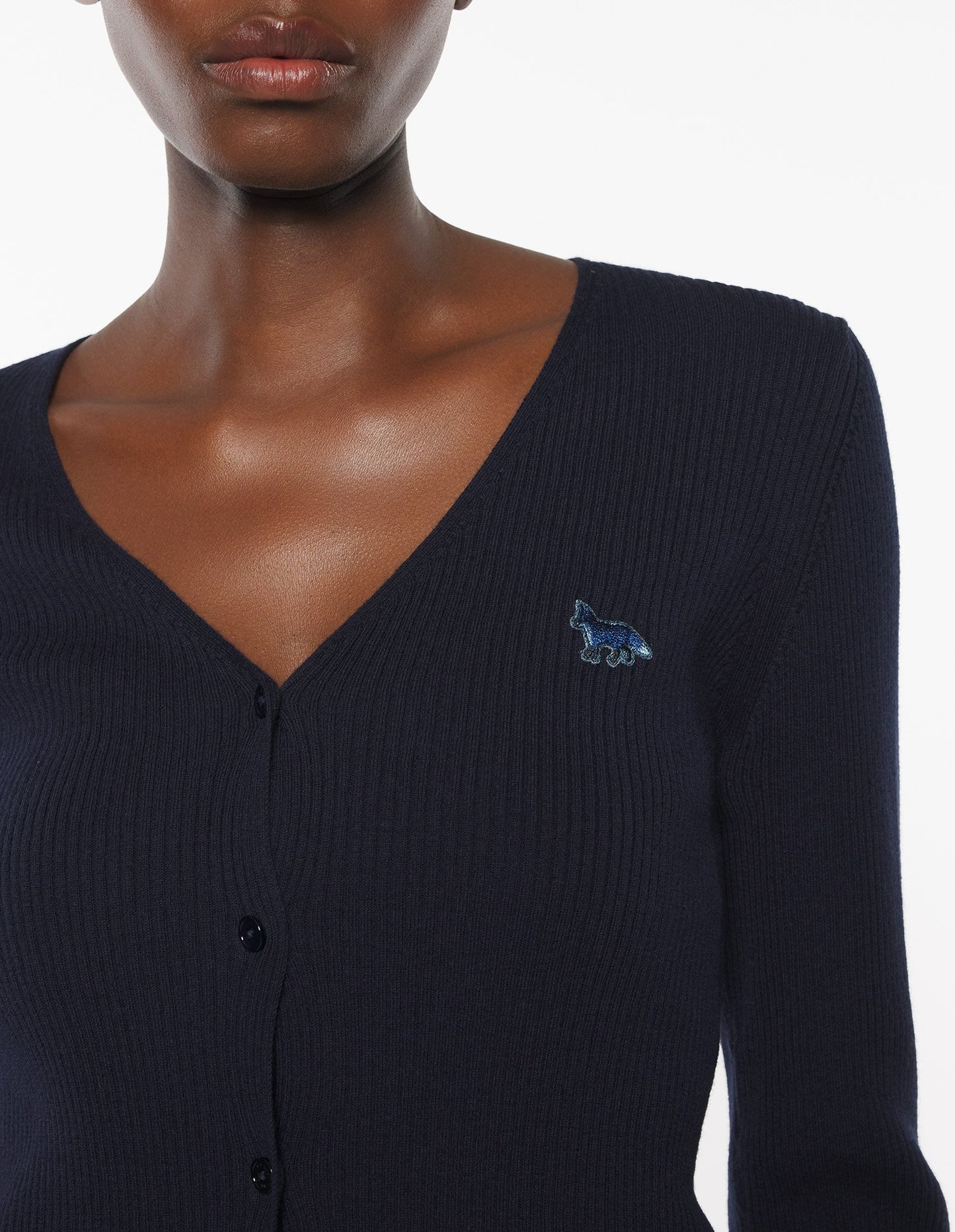 MAISON KITSUNE W BABY FOX PATCH FINE RIBBED CARDIGAN-NAVY