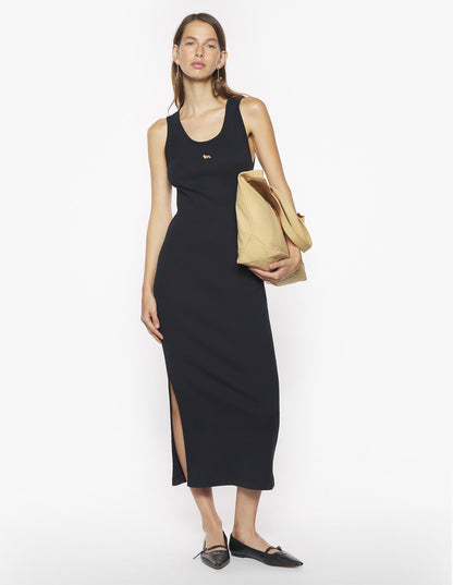MAISON KITSUNE W BABY FOX RIBBED TANK DRESS-BLACK