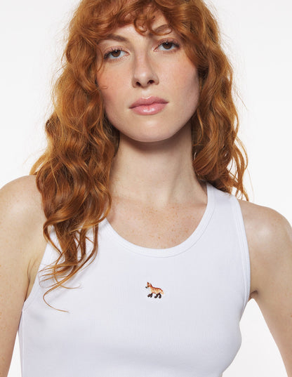 MAISON KITSUNE W BABY FOX RIBBED TANK TOP-WHITE