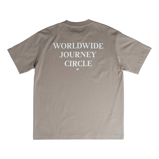 NINE POINT NINE WORLD JORUNEY CIRCLE S/S TEE-KHAKI