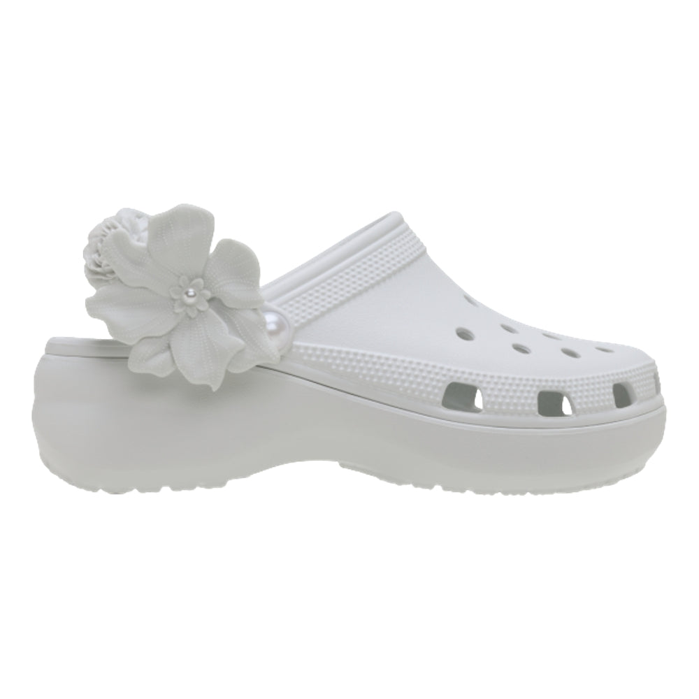 CROCS WOMEN'S CLASSIC PLATFORM BOUQUET CLOG-WHITE