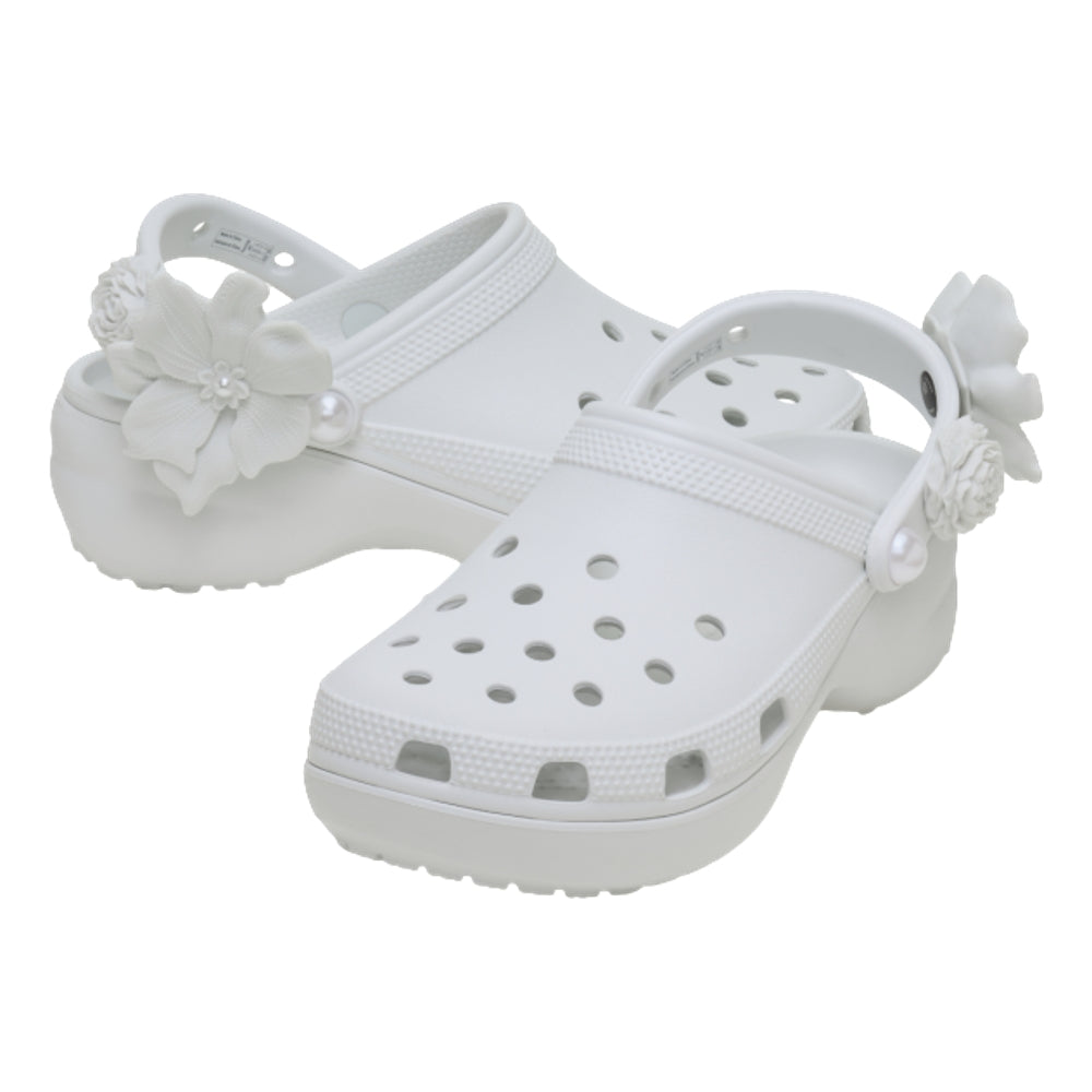 CROCS WOMEN'S CLASSIC PLATFORM BOUQUET CLOG-WHITE