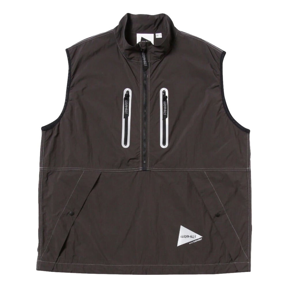 AND WANDER X GRAMICCI BRUSHED NYLON VEST-CHARCOAL