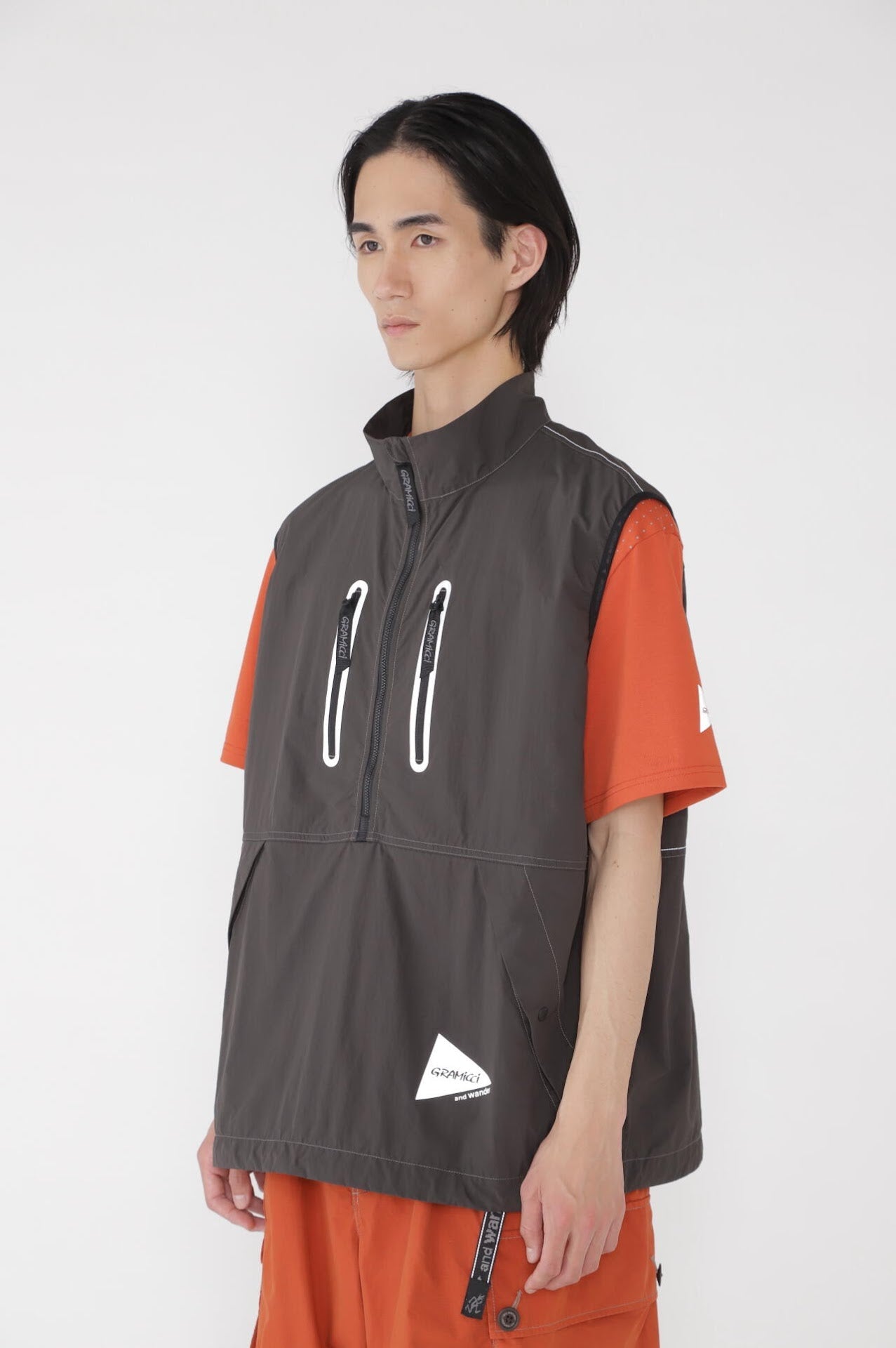 AND WANDER X GRAMICCI BRUSHED NYLON VEST-CHARCOAL