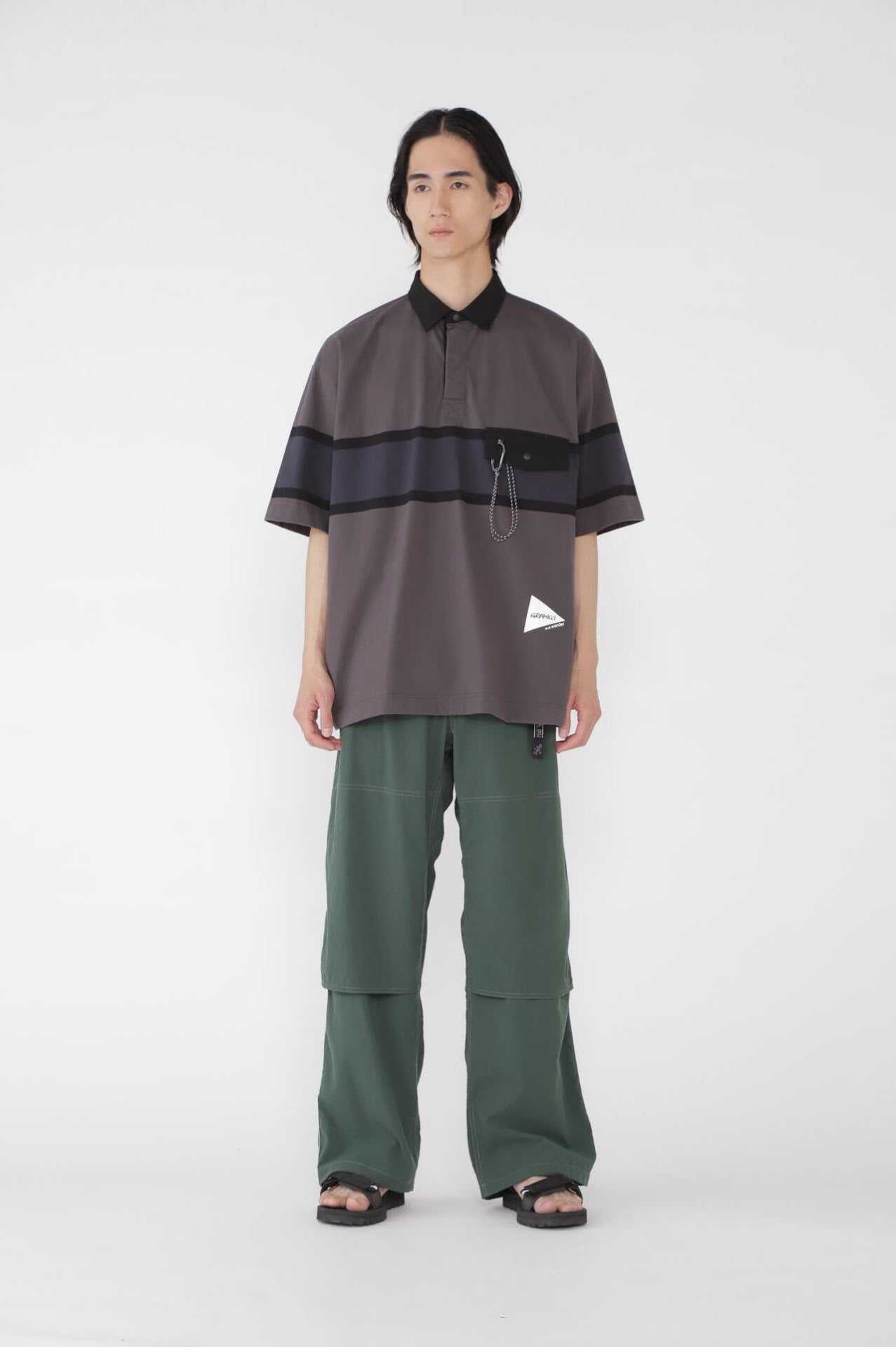 AND WANDER X GRAMICCI TECH RUGBY SHIRT-CHARCOAL