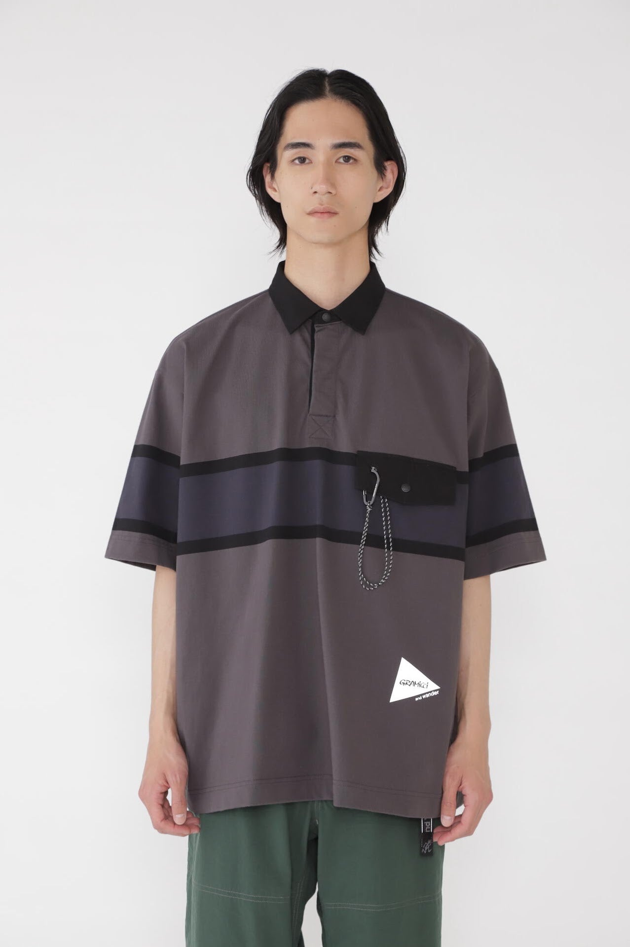 AND WANDER X GRAMICCI TECH RUGBY SHIRT-CHARCOAL