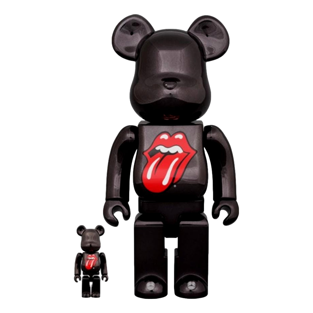 BE@RBRICK 100% & 400% THE ROLLING STONES LIPS & TONGUE BLACK CHROME VER.