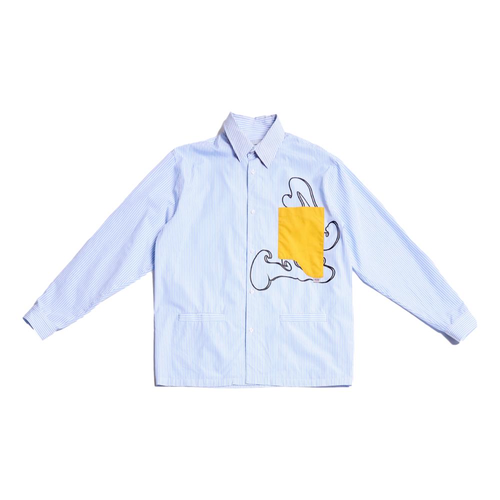 THE ART OF GOING OVER BLUE AND WHITE STRIPE LS SHIRT